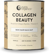 Nutra Organics Collagen Beauty Vanilla 225g | Low Sugar, Non-Dairy, Drink Mix w/Vitamin C | Collagen Powder that Supports Skin Elasticity & Hydration, Healthy Hair, Nails, & Gut Wellbeing (18 Serves)