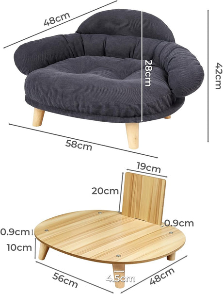 PaWz Pet Sofa Dog Cat Elevated Raised Couch Bed, Durable Soft Couch Chair Kitten Lounge Sofa Bed with Removable Cushion Seat Washable Cover, Luxury Plush Sofa Stool Bed for Dogs Cats with Wooden Frame