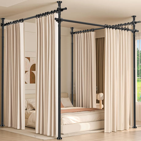 Koreal Room Divider, Curtain Rod for Wide Space Room Separation, 71-434cm(W) 122-304cm(H) Adjustable, No Drilling Tension Curtain Rods, Heavy Duty Temporary Privacy Wall Divider, Black
