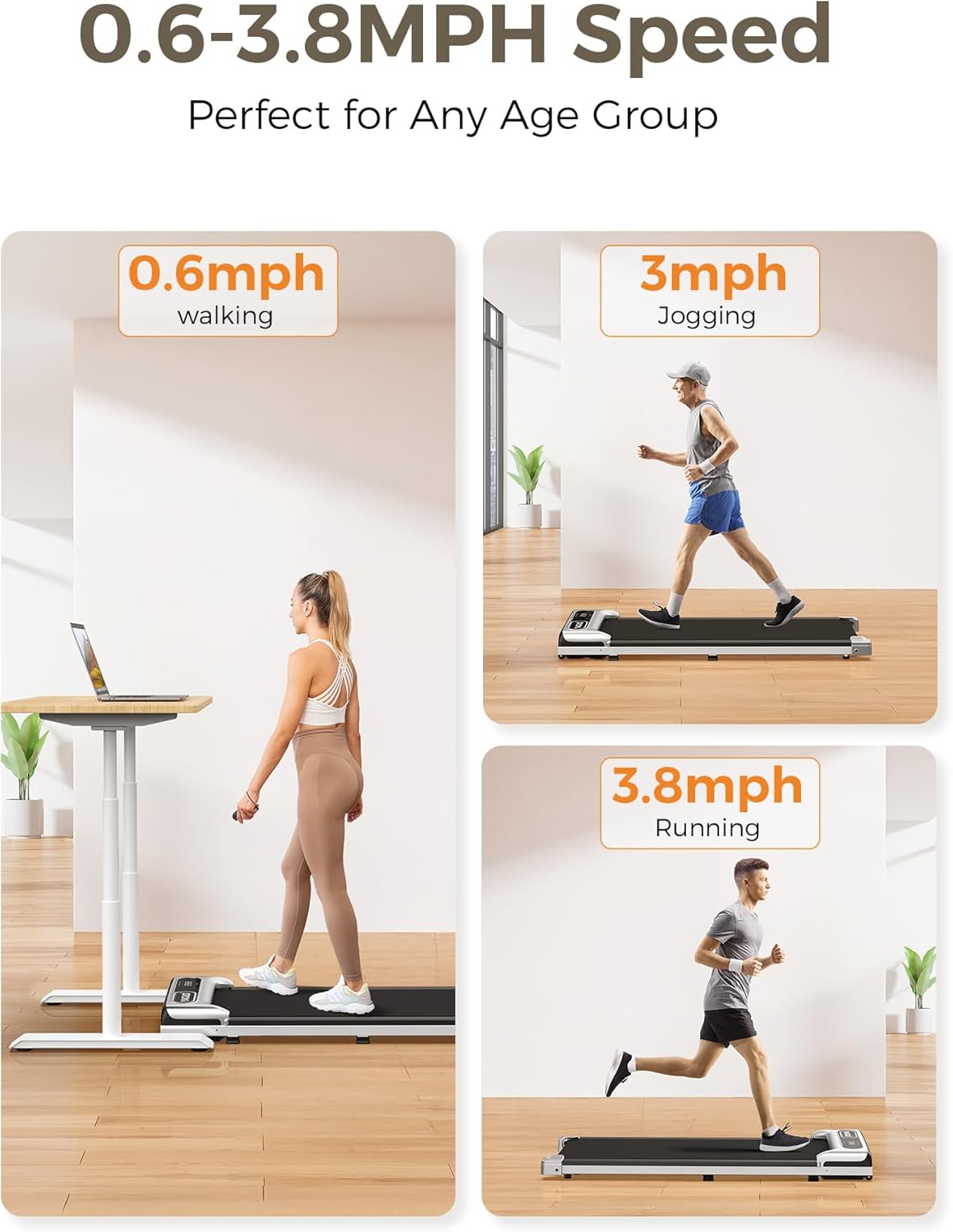 Walking Pad Treadmill, Under Desk Treadmill, 2.5HP Treadmills for Home with Remote Control & Led Display, Non-Slip, Compact Portable, Low Noise for Home/Office Fitness Exercise