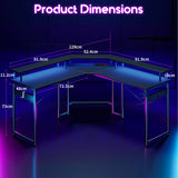ODK L Shaped Computer Desk, Gaming Desk LED Light Strip and 2 USB 3 Charging Port, Gaming Table with Monitor Surface, Gaming Desks Workstations, Texture Black