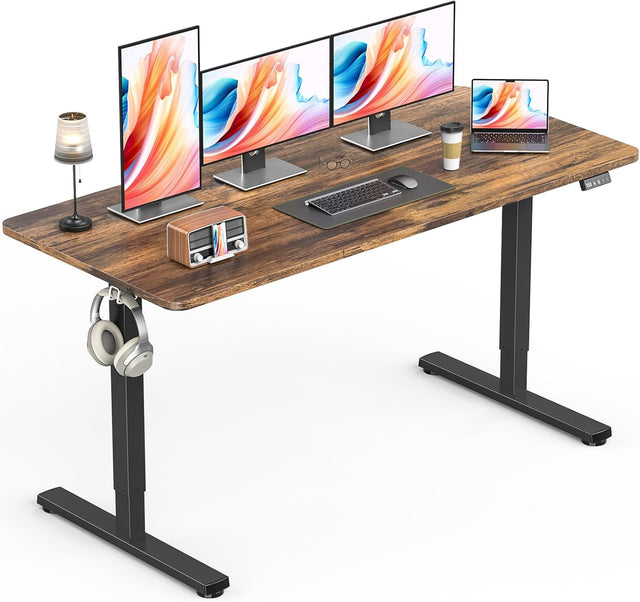 Standing Desk, Height Adjustable Electric Stand up Desk, 140x60CM Sit Stand Home Office Desk with Splice Board (Rustic Brown)