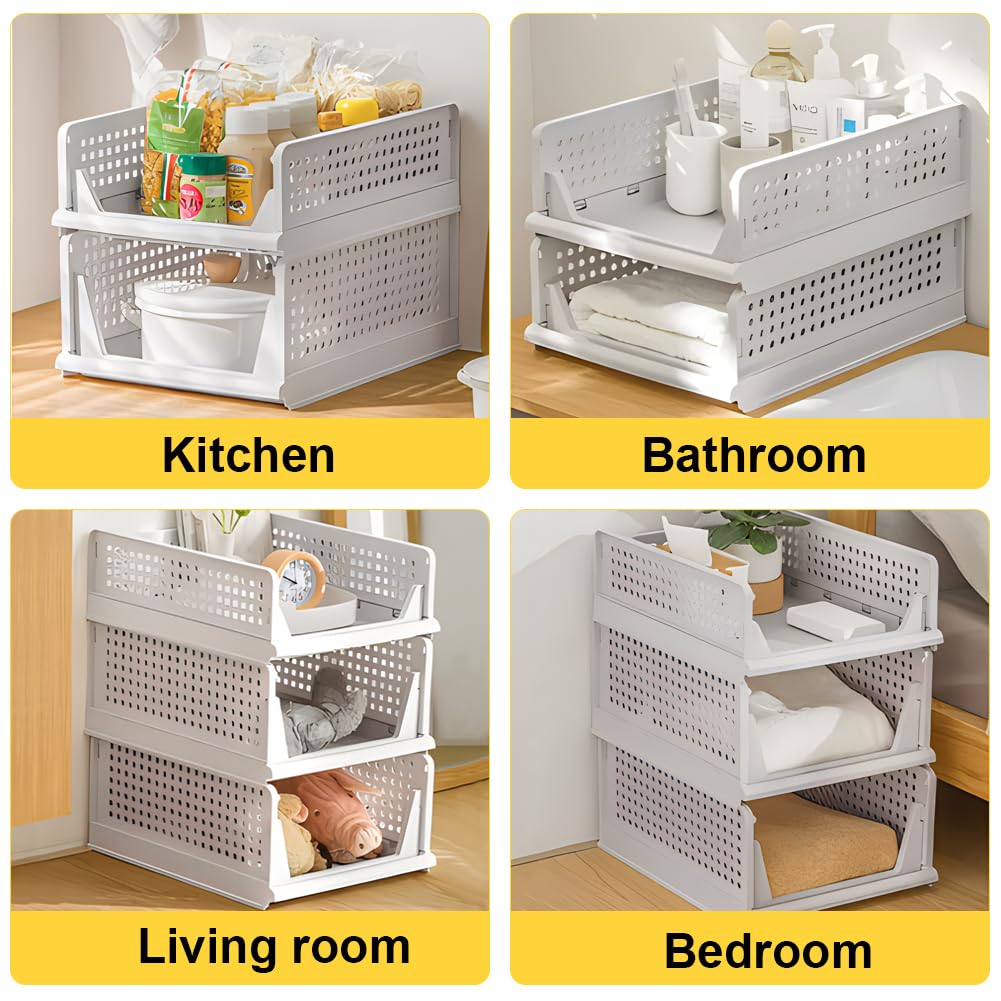 5Pack Plastic Storage Boxes, Foldable Drawer Boxes, Stackable Wardrobe Organiser, Shelf Storage Box, Shelf Baskets, Wardrobe, Stacking Drawers, Storage Boxes, for Kitchen, Bedroom