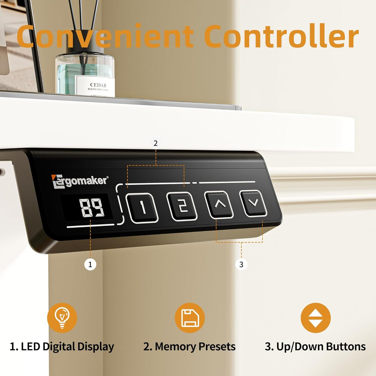 ERGOMAKER Electric Standing Desk 80x60cm (31"x23.6"), Height Adjustable Sit Stand Desk with Splice Board for Home Office, Computer Desk Memory Preset (White Frame + White Desktop)