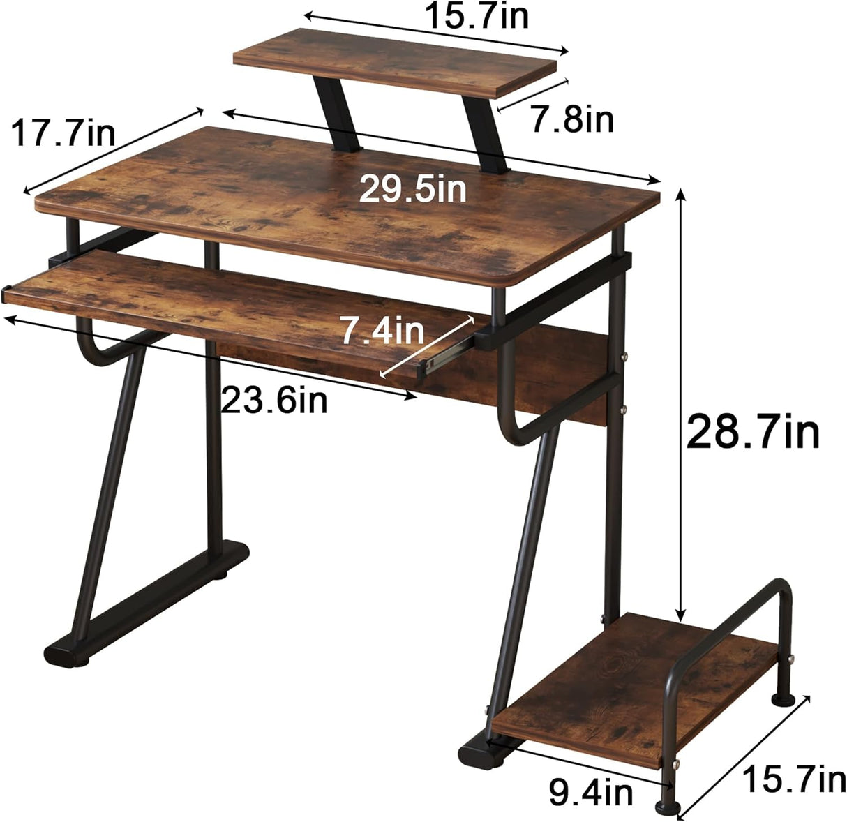Gaming/Computer Desk, Home Office Small Desk with Monitor Stand, Rustic Writing Desk, Dismountable Computer Tower Stand, Adjustable Storage Space, Modern Design Corner Table