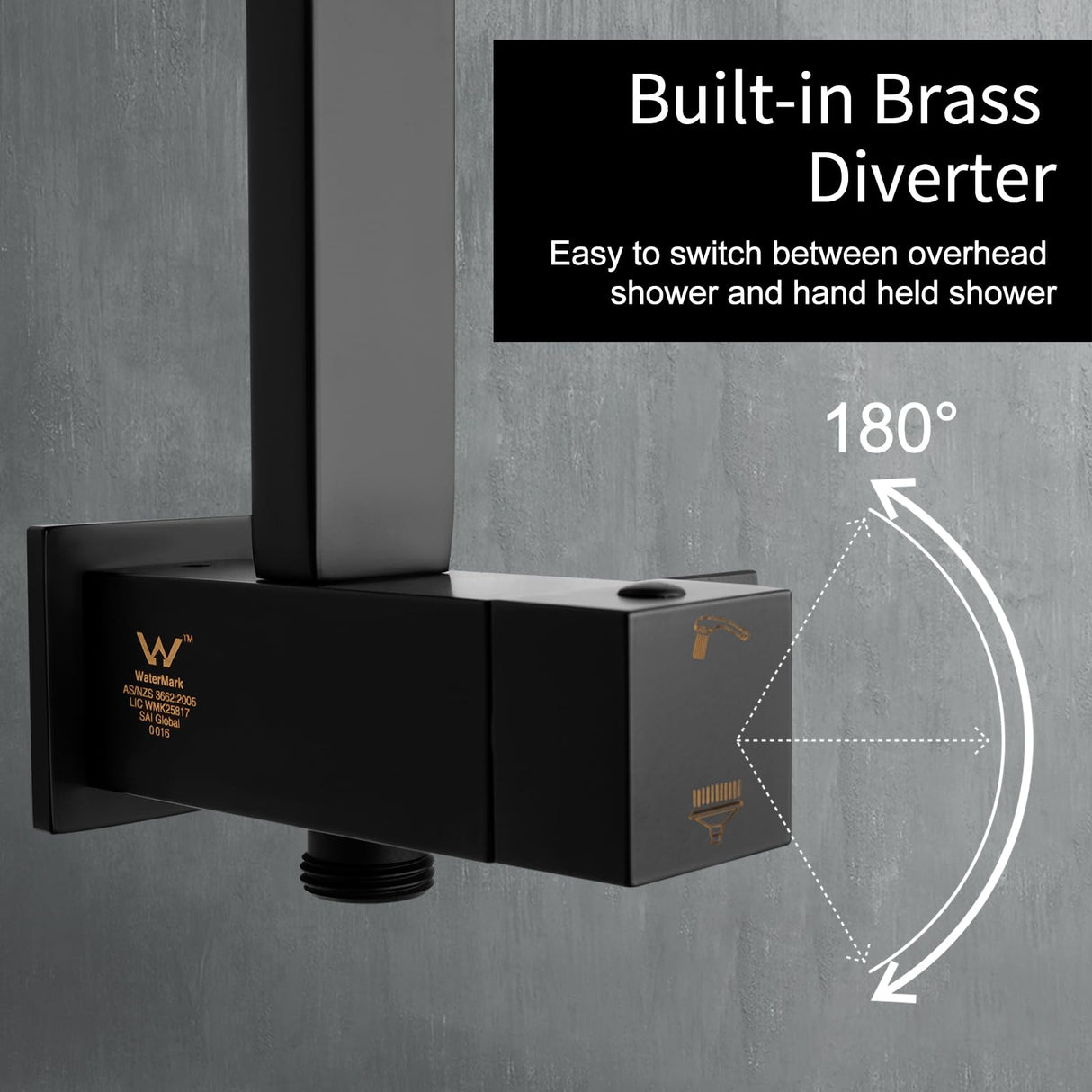 ACA International 12" Rectangle Extra Large High Pressure Shower Head Handheld Gooseneck Arm 2 in 1 Diverter Set, 3-Mode Handheld Shower Hand, Full Body Shower Set for Bathroom (Black)