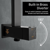 ACA International 12" Rectangle Extra Large High Pressure Shower Head Handheld Gooseneck Arm 2 in 1 Diverter Set, 3-Mode Handheld Shower Hand, Full Body Shower Set for Bathroom (Black)