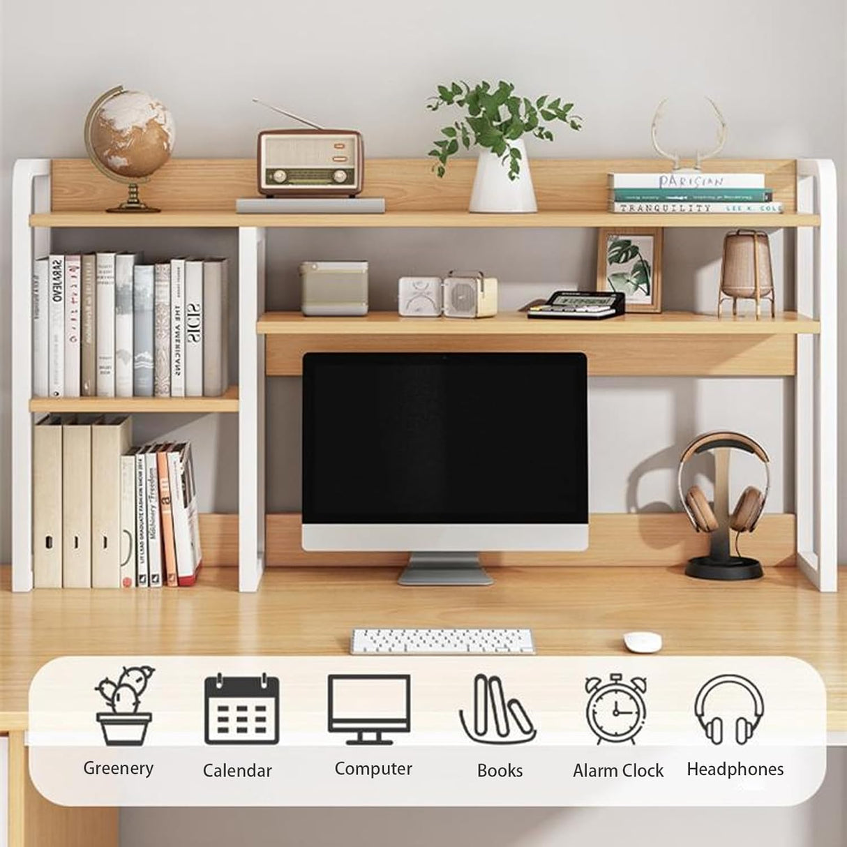 2 Tier Desktop Bookshelf for Computer Desk, Countertop Hutch Bookcase Organizer, Metal Desktop Shelves Organizer, Desk Storage Hutch Display Rack for Home, Dorm, Office Supplies