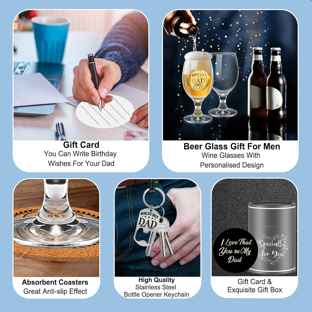 Yalucky Personalised Gifts Dad Beer Glasses Presents for Dad Gifts from Daughter Son Father's Day Daddy Gifts Christmas Birthday Gifts for Men Dad Birthday Gifts Mens Gift Set