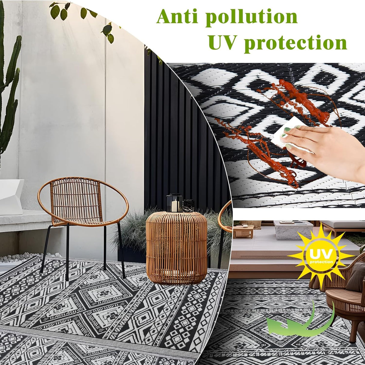 Reversible Waterproof Outdoor Rug 180x270cm, Outdoor Plastic Straw Rug for Patios Clearance, Outdoor Area Rug Carpet RV Mat for Camping Backyard Deck Porch