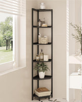 Hzuaneri Corner Shelf Stand, Corner Bookshelf, Storage Standing Shelf Unit with Metal Frame, Plant Stand, Corner Bookcase for Living Room, Home Office, Bedroom, Black CS06006B