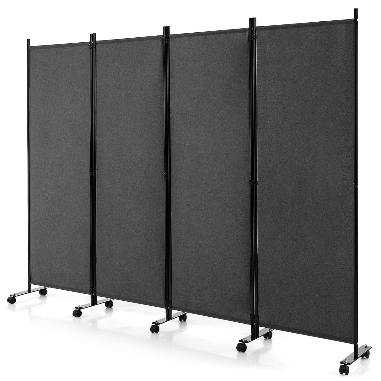 Giantex 4-Panel Folding Room Divider, 1.73m Rolling Privacy Screen with Lockable Wheels, Portable Wall Divider and Separator, Freestanding Privacy Protection for Living Room, Bedroom, Office (Black)