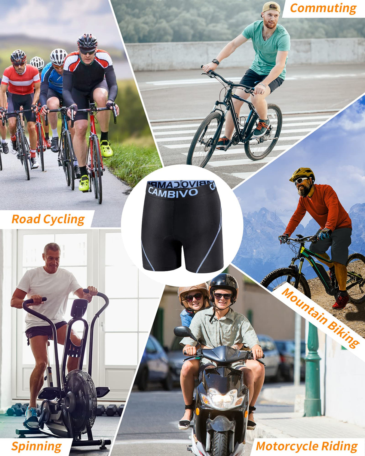 Men Cycling Underwear Shorts 3D Padded Bike Shorts Quick-Dry Cycling Shorts for MTB, Road Bike, Motorcycle, Commute