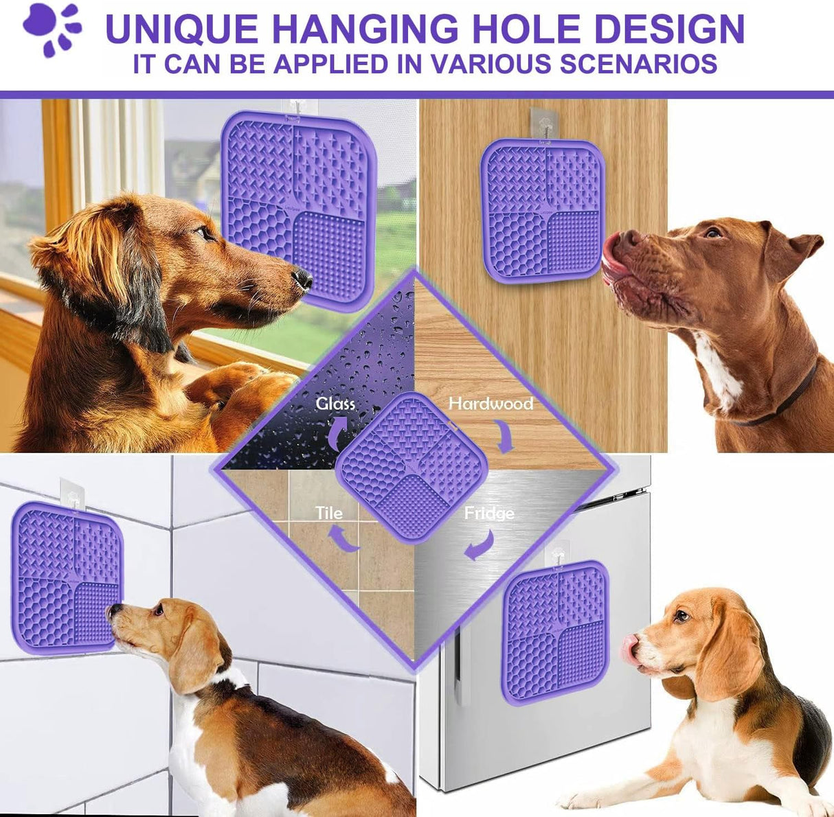 Lesipee Licking Mat for Dogs & Cats 2 Pack, Slow Feeder Lick Pat, Anxiety Relief Dog Toys Feeding Mat for Butter Yogurt Peanut, Pets Supplies Bathing Grooming Training Calming Mat (Cyan&Purple)