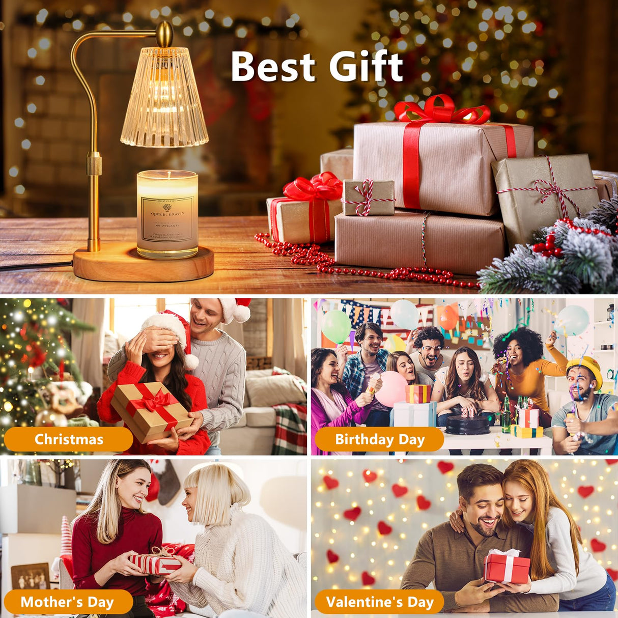 Engpure Candle Warmer Lamp - Candle Warmer Lamp with Timer and Dimmer Adjustable Height,Electric Wax Melt Warmer with 2 Bulbs for Scented Jar Candles Home Decor