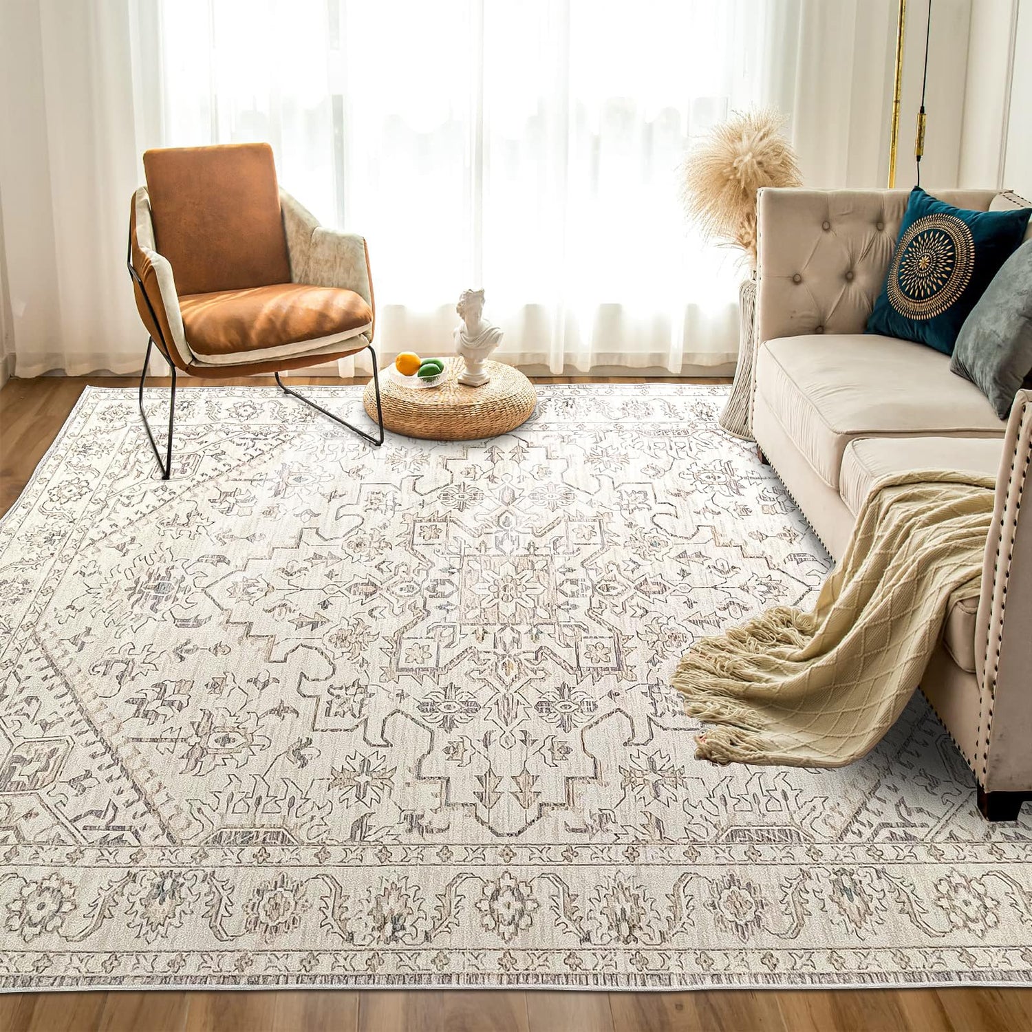 Large Area Rug Livingroom Rugs, NonSlip Washable Rugs Vintage Carpet