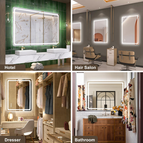 700 x 1000MM LED Bathroom Mirror with Lights, Wall-Mounted with Bluetooth Speaker, Anti-Fog, 3 Color Temperature, Dimmable Brightness, Tempered Glass, Frontlit & Backlit