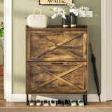 Lumoti Shoe Storage Cabinet with 2 Flip Drawers, Freestanding Shoe Organizer with Metal Legs for Entryway, Narrow Shoe Rack Cabinet, Rustic Brown (Rustic Brown)