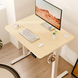 ERGOMAKER Electric Standing Desk 80x60cm (31"x23.6"), Height Adjustable Sit Stand Desk with Splice Board for Home Office, Computer Desk Memory Preset (White Frame + Golden Oak Desktop)