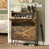 Lumoti Shoe Storage Cabinet with 2 Flip Drawers, Freestanding Shoe Organizer with Metal Legs for Entryway, Narrow Shoe Rack Cabinet, Rustic Brown (Rustic Brown)