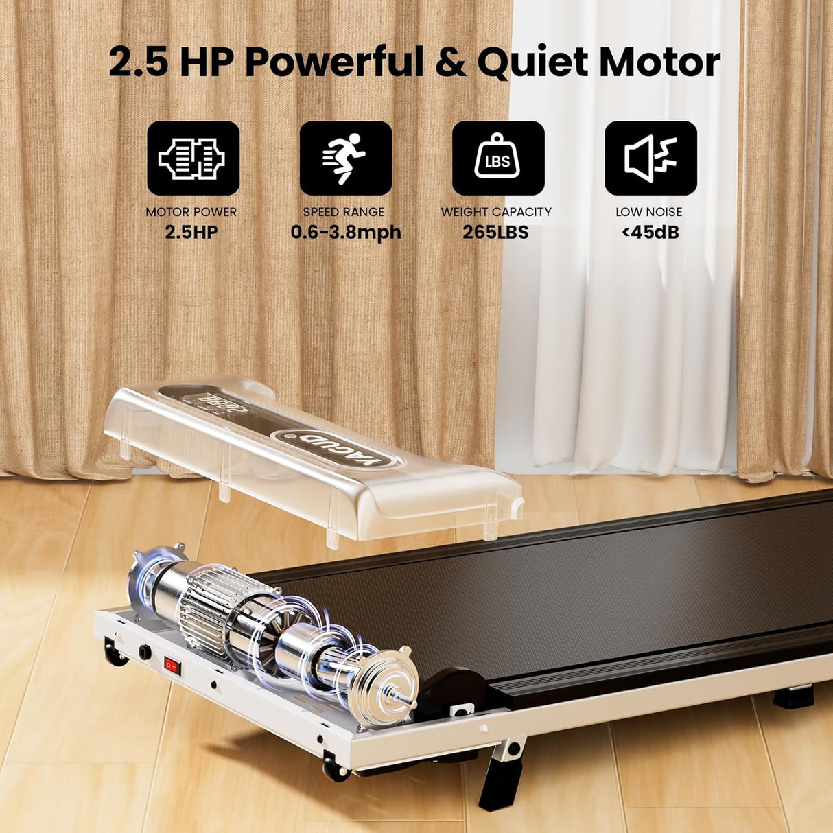 Yagud Walking Pad with Incline, Under Desk Treadmill, 2.5HP Treadmills for Home with Remote Control & Led Display, Non-Slip, Compact Portable, Low Noise for Workout Exercise