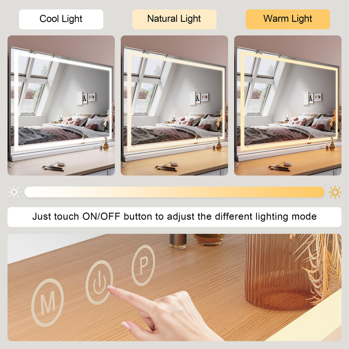 Large Vanity Mirror 3-Color Light Makeup Mirror Hollywood LED Mirror Beauty Cosmetic Dressing Bathroom Decor Dimmable Vanity Mirror Lights with 10X Magnification 80x60cm Hollywood Mirror