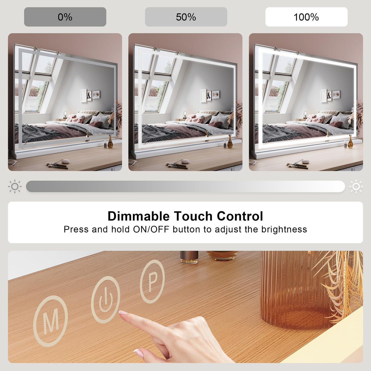 Large Vanity Mirror 3-Color Light Makeup Mirror Hollywood LED Mirror Beauty Cosmetic Dressing Bathroom Decor Dimmable Vanity Mirror Lights with 10X Magnification 80x60cm Hollywood Mirror