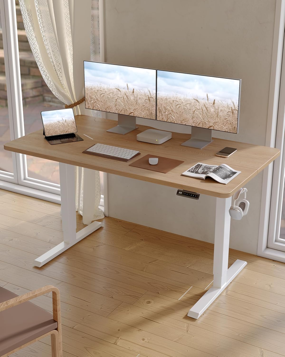 FEZIBO Electric Standing Desk Adjustable Height, 40 x 24 Inch Sit and Stand Desk, Home Office Desk, Ergonomic Workstation Computer Desk, Ivory