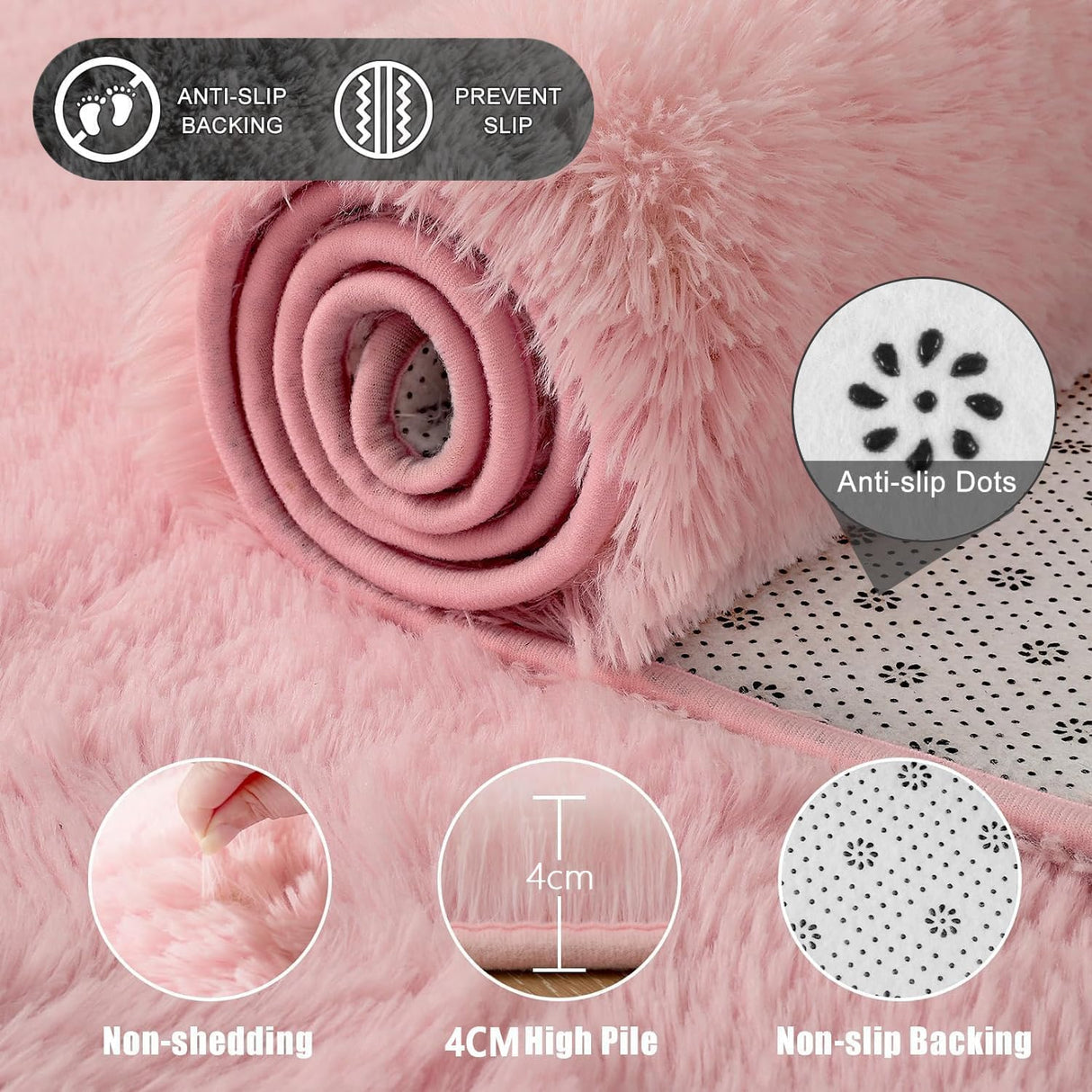 Large Area Rugs for Living Room, Ultra Soft Indoor Modern Fluffy Bedroom Carpets, Washable Furry Throw Rugs Area Carpets for Children Bedroom Home Decor Nursery Rug (Pink, 80 x 160 CM)