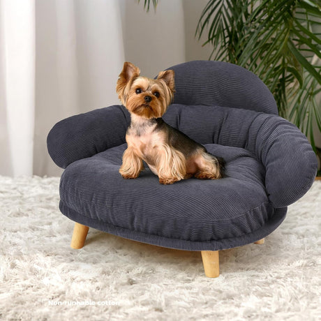 PaWz Pet Sofa Dog Cat Elevated Raised Couch Bed, Durable Soft Couch Chair Kitten Lounge Sofa Bed with Removable Cushion Seat Washable Cover, Luxury Plush Sofa Stool Bed for Dogs Cats with Wooden Frame