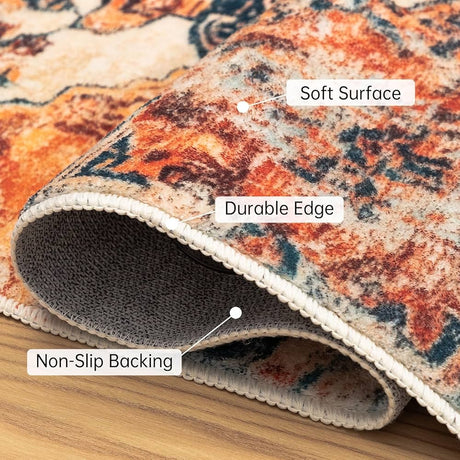 Area Rug Vintage Living Room Rugs Soft Area Rug Machine Washable Carpet Non Slip Rugs for Bedroom Dining Kitchen Indoor Floor Rug (Vintage Caramel Beige)(120 * 160CM)