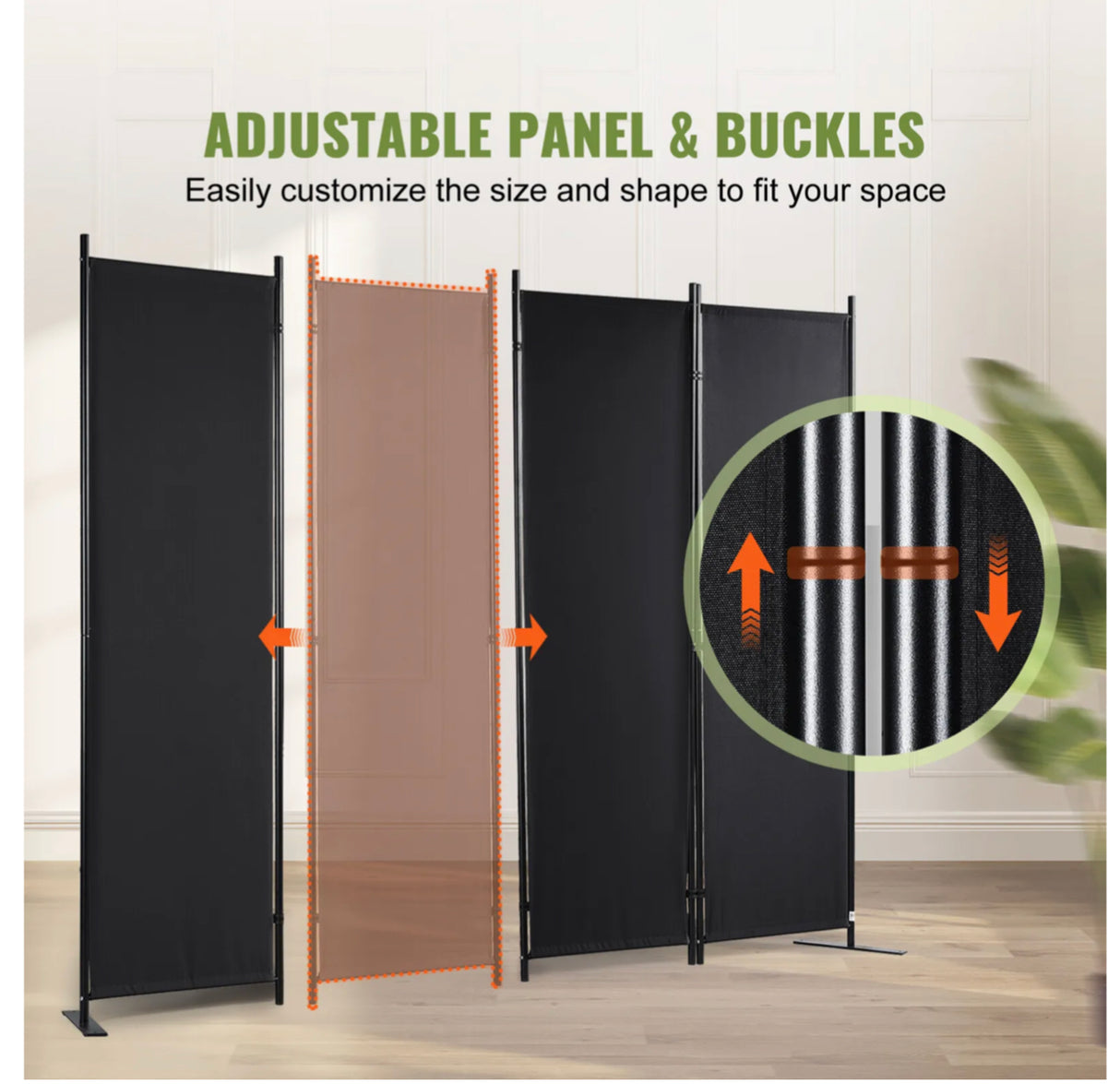 4-Panel Room Divider Folding Privacy Screen Home Office 224 x 171cm Black