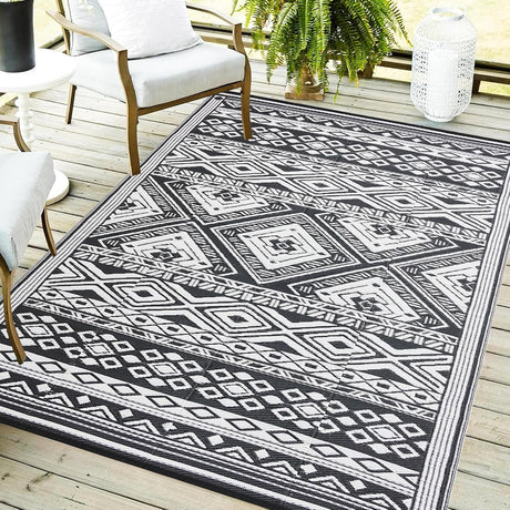Reversible Waterproof Outdoor Rug 180x270cm, Outdoor Plastic Straw Rug for Patios Clearance, Outdoor Area Rug Carpet RV Mat for Camping Backyard Deck Porch
