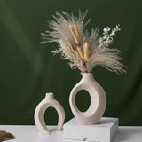Ceramic Vase Set - 2 Flower Donut Modern Vases for Home Décor, Creative White Vases Minimalism Style Decor Vase Table Vase for Living Room Entryway Bookshelf Mantel Centerpieces Shelf