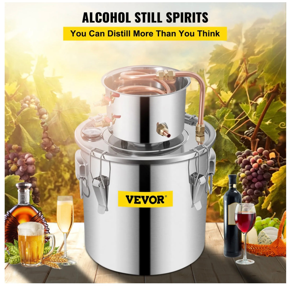 Alcohol Distiller Water Wine Home Copper Boiler Moonshine Still 12L 3Gal