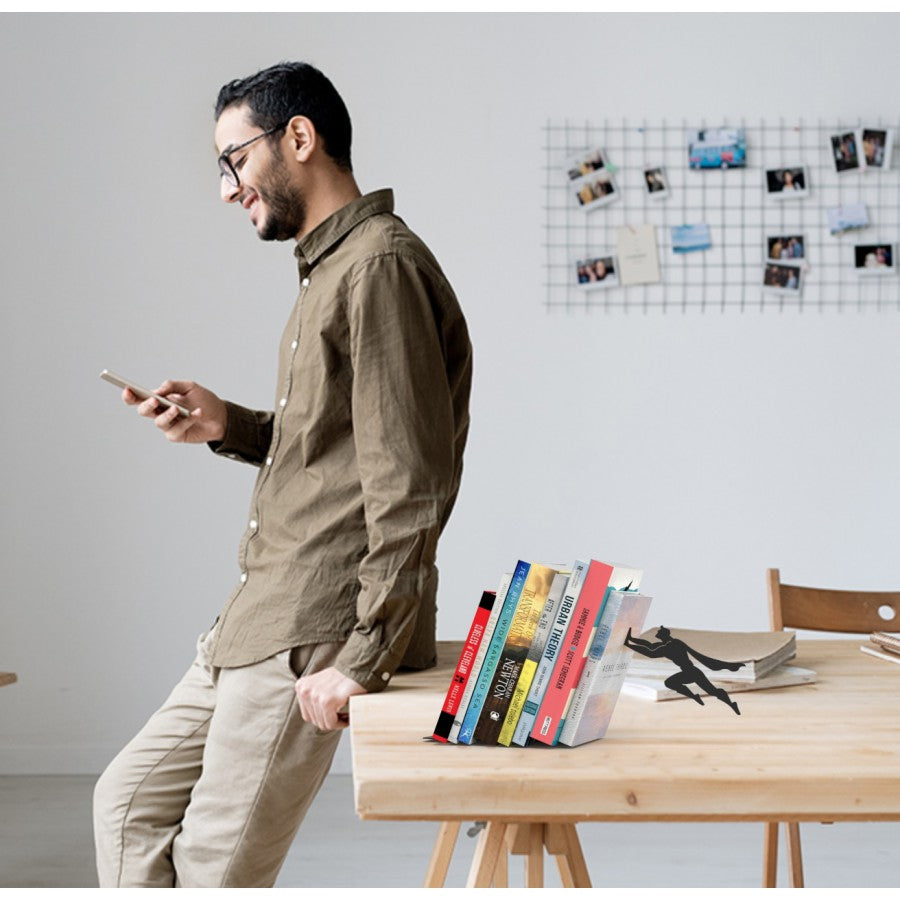 Superhero Bookend Figurines Metal Bookshelf Decor Desktop Ornament Office Desktop Accessories Bookshelf Home Decoration