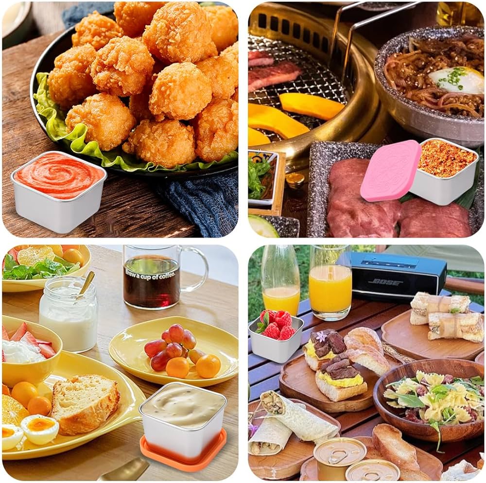 6 Pack Stainless Steel Snack Containers,Leak Proof Stainless Steel Storage Container With Silicone Lid,Suitable for Picnics Schools, Salad Dressing Containers Lunch Boxes