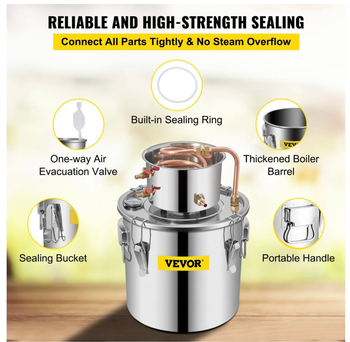 Alcohol Distiller Water Wine Home Copper Boiler Moonshine Still 12L 3Gal