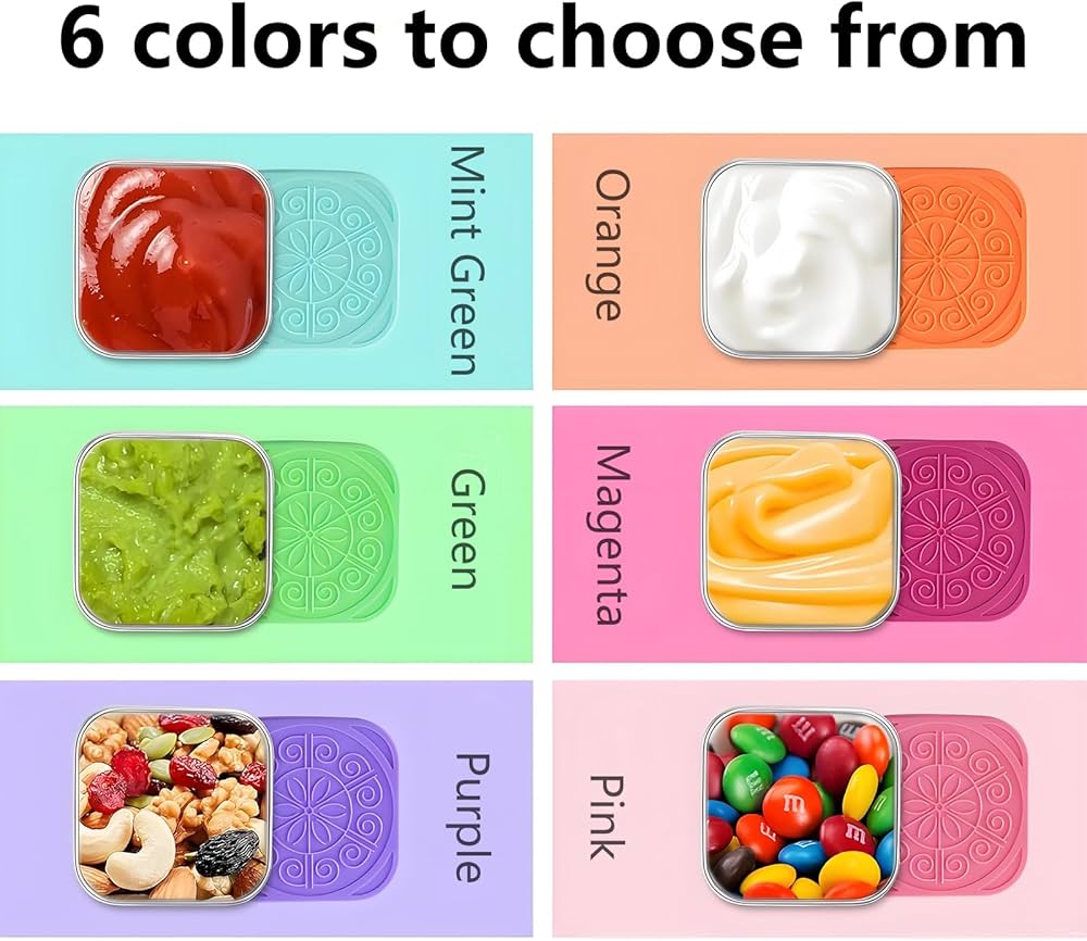 6 Pack Stainless Steel Snack Containers,Leak Proof Stainless Steel Storage Container With Silicone Lid,Suitable for Picnics Schools, Salad Dressing Containers Lunch Boxes