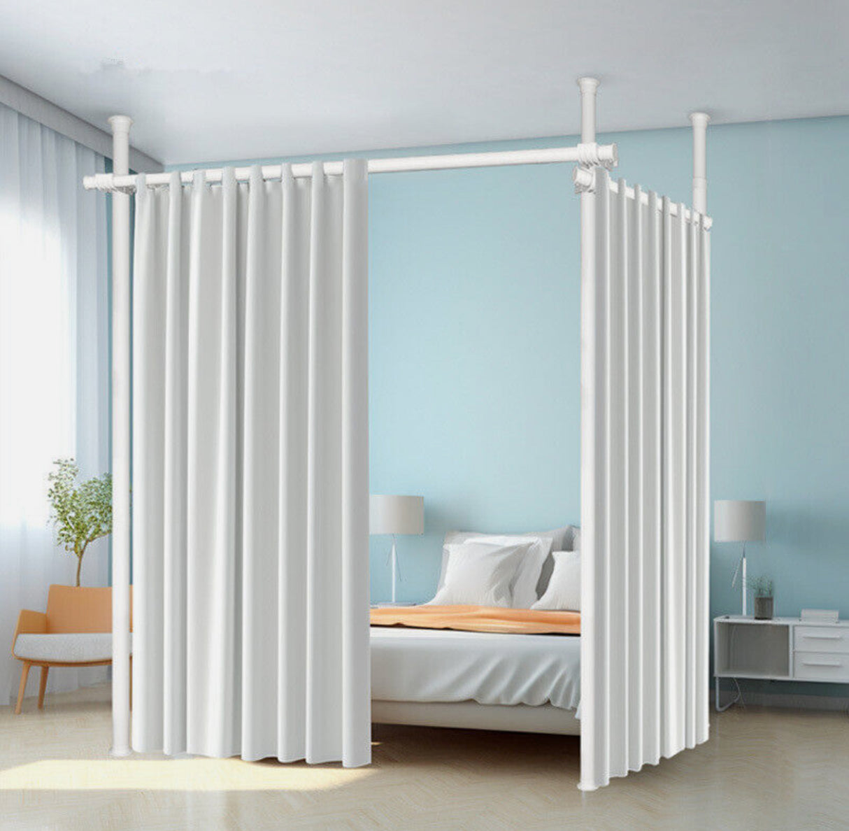 Large Room Divider Panel Privacy Partition Divider Screen Rod 1.1-3m Adjustable