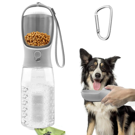 Portable Dog Water Bottle 20oz Dog Water Dispenser with Food Container & Poop Bag HolderBPA-Free Food Grade Leak Proof Dog Cat Travel Drink Bottle Bowl Pet Outdoor Drinking Cup Dog Gift