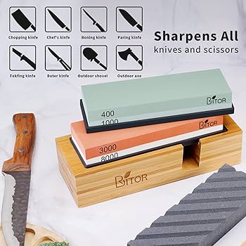 Sharpening Stone,4 Side Grit 400/1000 3000/8000 Grit, Knife Sharpener Stone with Non-Slip Rubber Stone Holder, Flattening Stone,Leather Strop, Honing Guide, Cut Resistant Gloves