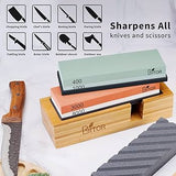 Sharpening Stone,4 Side Grit 400/1000 3000/8000 Grit, Knife Sharpener Stone with Non-Slip Rubber Stone Holder, Flattening Stone,Leather Strop, Honing Guide, Cut Resistant Gloves