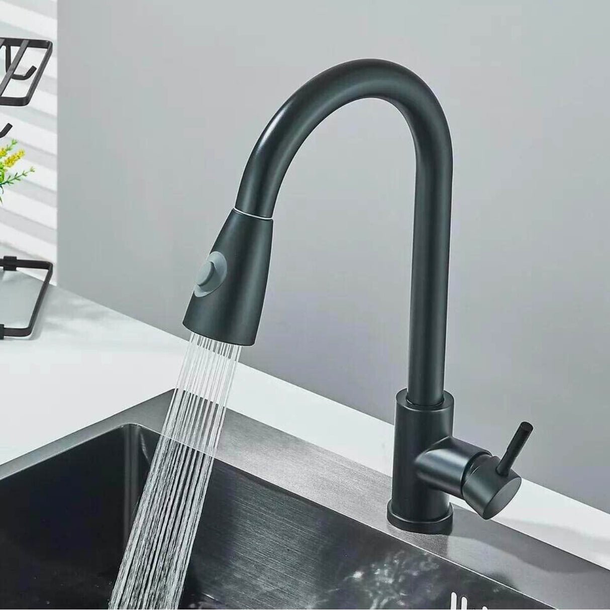 WELS Kitchen Mixer Tap Black 360° Pull Out 2-Mode Spray Laundry Sink Faucet