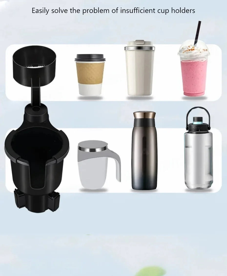 Car Cup Holder Expender Multi-Function Drink Holder with Food Table 360 Degree Adjustable Base Tray for Lunch Snack