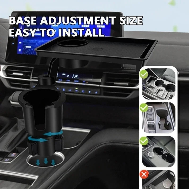 Car Cup Holder Expender Multi-Function Drink Holder with Food Table 360 Degree Adjustable Base Tray for Lunch Snack