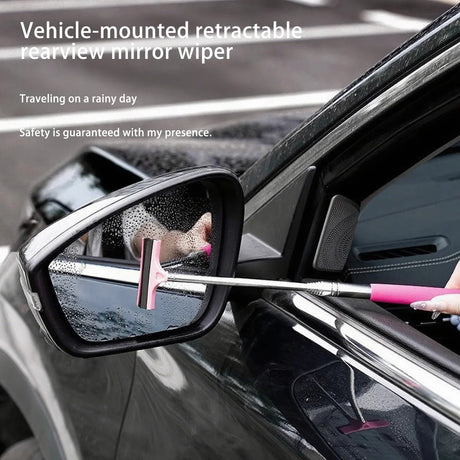 Car Rearview Mirror Wiper Telescopic Handle Durable Stainless Auto Glass Cleaning Tools Cleaning Brush
