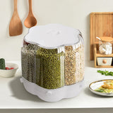 6-Compartment Cereal Dispenser, 360° Rotation, 164lbs Capacity, Airtight Sealing, Transparent Design for Dry Food Storage