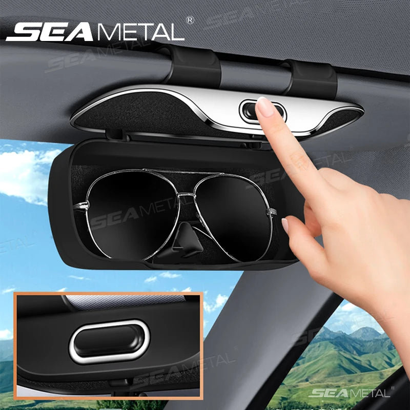 Car Glasses Box Portable Press Switch Sunglasses Holder Support Driver Goggle Case Car Sun Visor Eyeglasses Storage Box