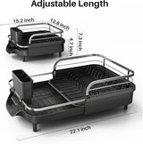 Dish Drying Rack, Expandable Dish Rack for Kitchen Counter, Stainless Steel Dish Drainer with Drainboard Set